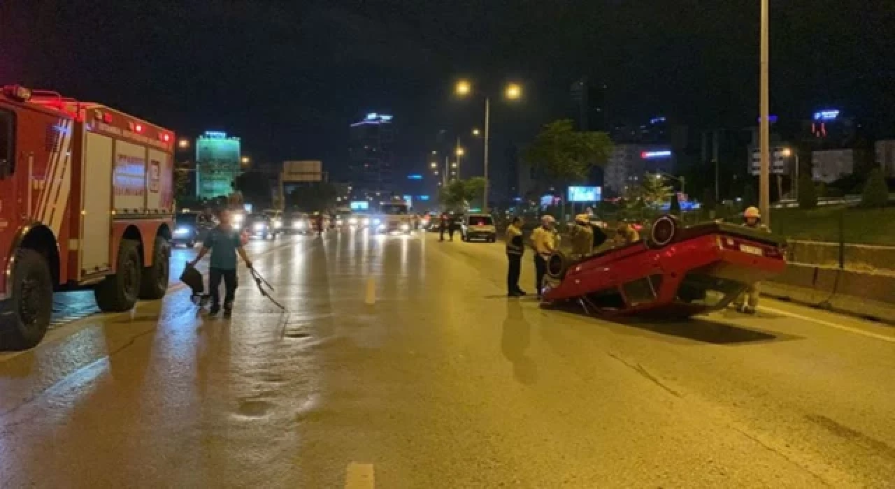 İstanbul’da D100 kara yolunda takla atan otomobilin sürücüsü kaçtı