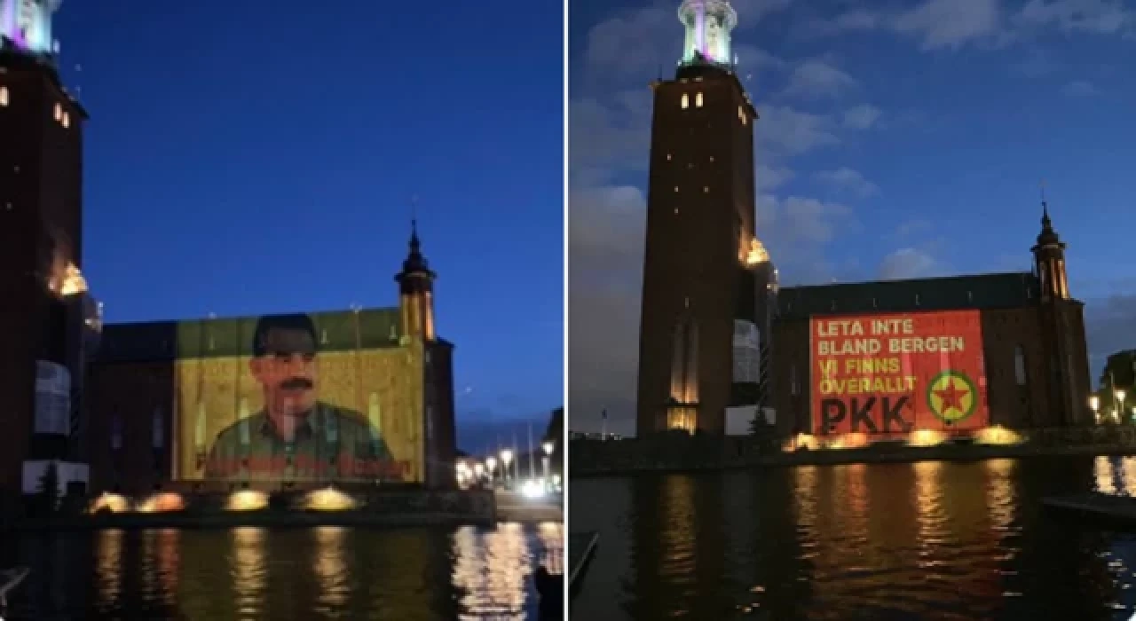 İsveç'te PKK sembolleri ve Öcalan fotoğrafı belediye binasına yansıtıldı