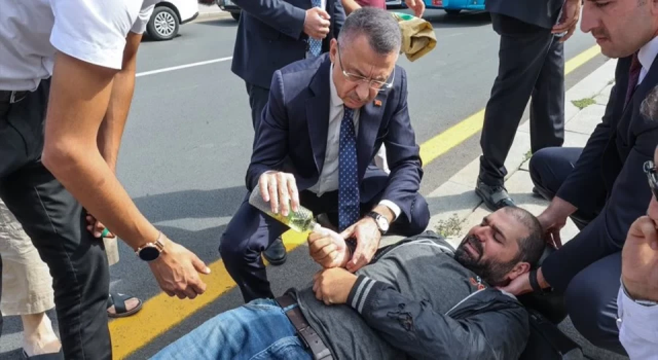 Cumhurbaşkanı Yardımcısı Fuat Oktay yaralı sürücüye kolonya döktü