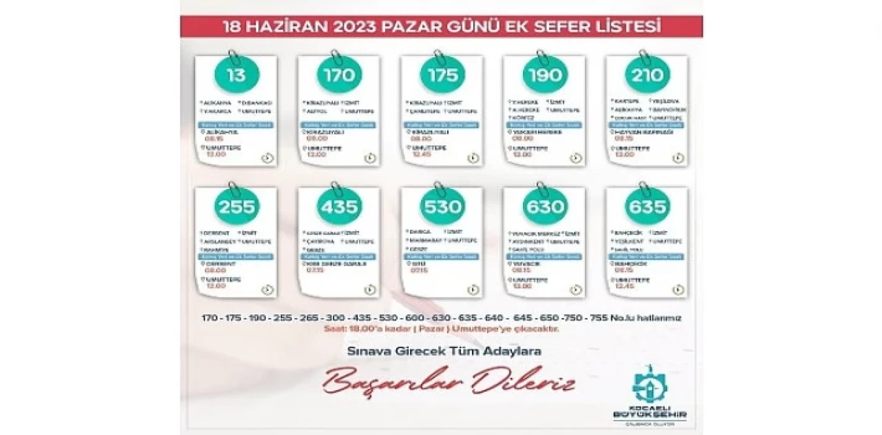 Kocaeli Büyükşehir’den YKS için ücretsiz ulaşım
