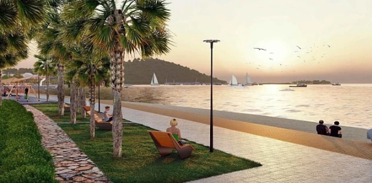 Aydın Büyükşehir Belediyesi, Kuşadası merkezde 2 bin 500 metrelik uzunluğundaki sahil şeridinde düzenleme yapmaya başladı
