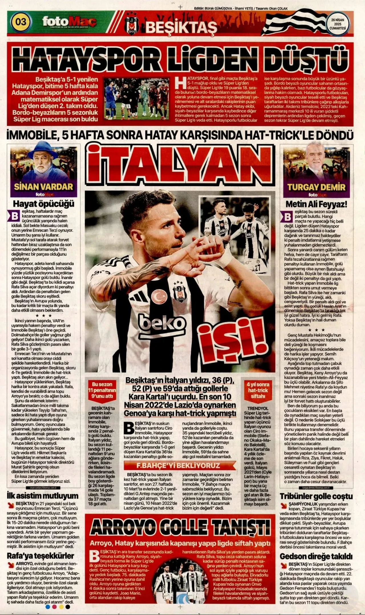 Beşiktaş'ın 5-1'lik galibiyetinin basına yansımaları: Şov gecesi 6