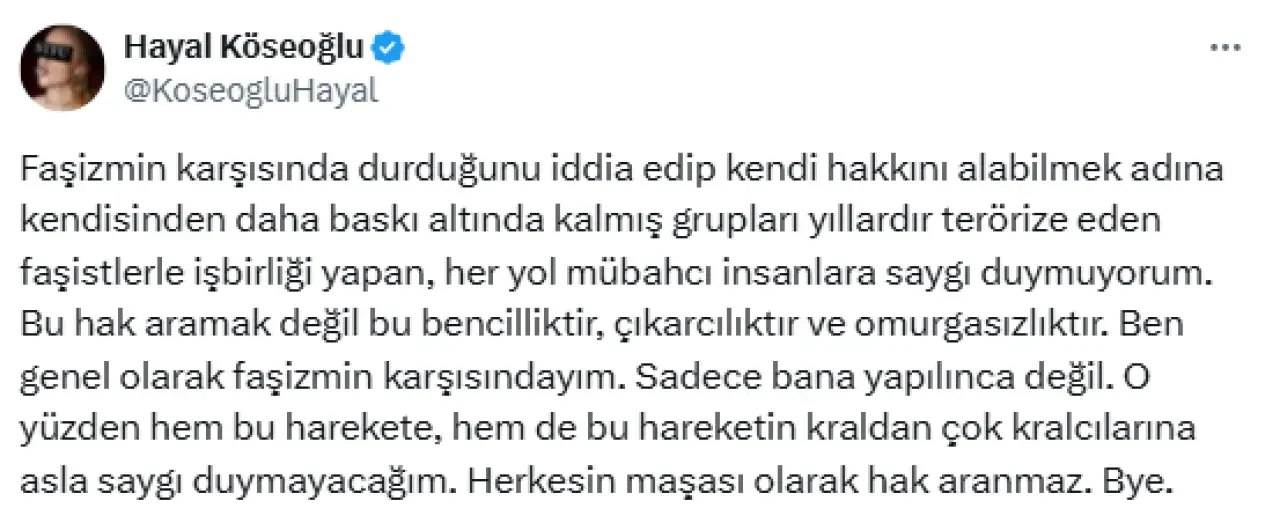Hayal Köseoğlu’ndan Kürt hareketine sert eleştiri: Yıllardır ülkeyi darlıyorsunuz, terapiye gidin artık! 7