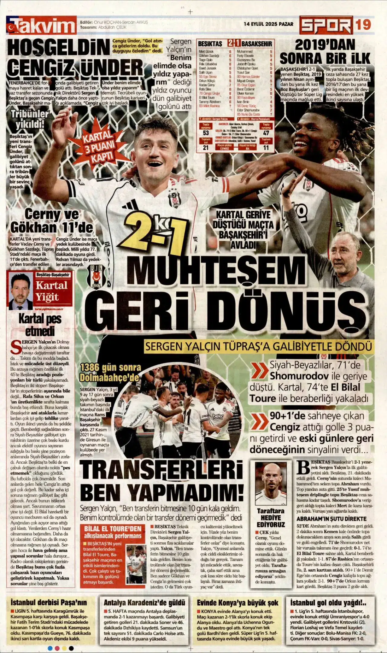 Beşiktaş’ın Başakşehir galibiyetinin manşetlerde yansıması 1