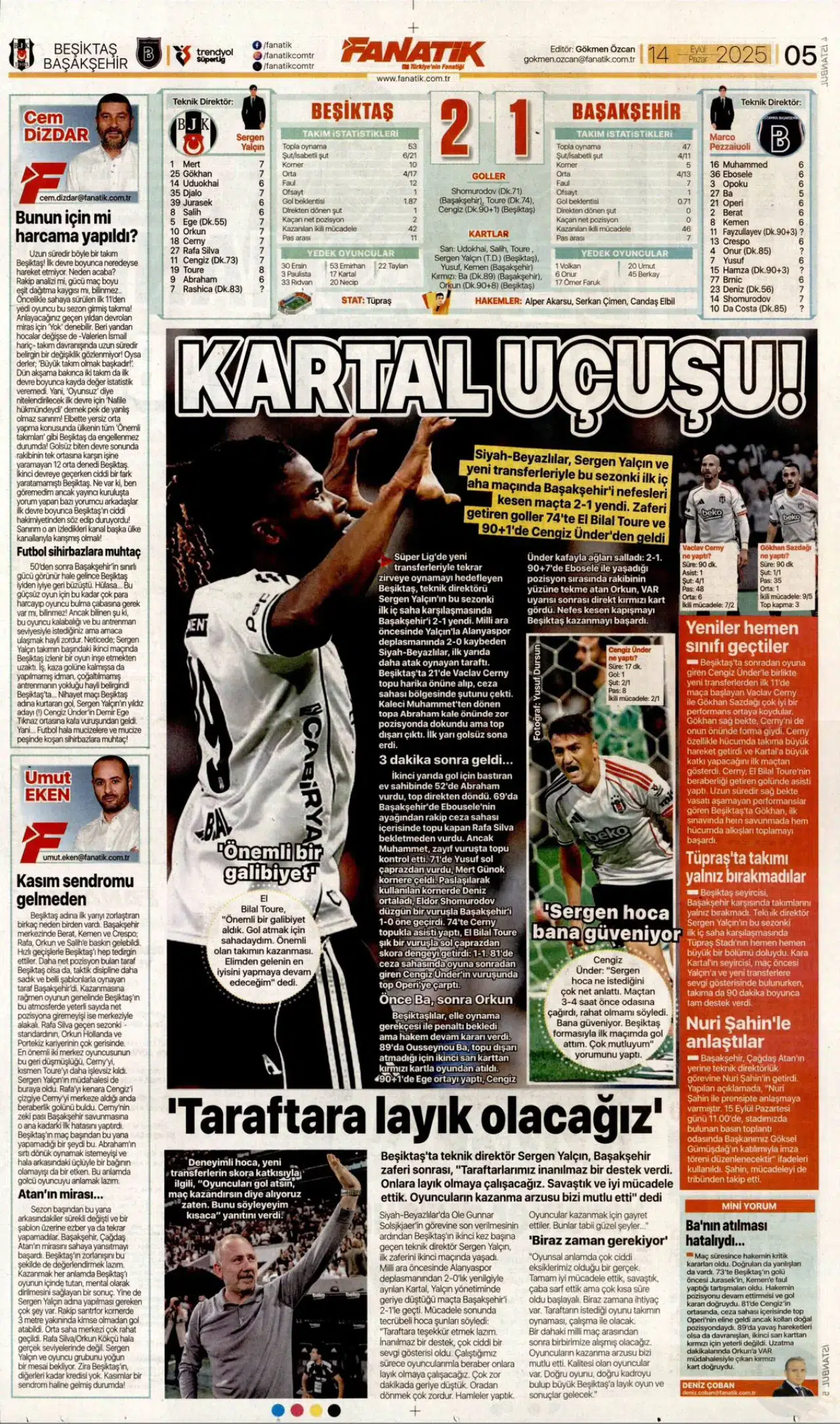 Beşiktaş’ın Başakşehir galibiyetinin manşetlerde yansıması 11