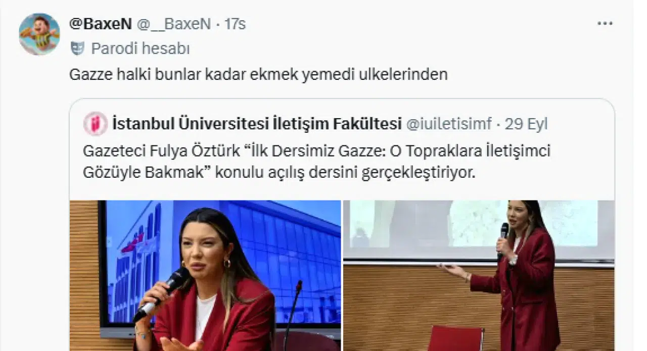 İstanbul Üniversitesi İletişim Fakültesi’nde açılış dersi veren Fulya Öztürk’e tepkiler çığ gibi: “Muhtemelen ayaklar nasıl baş olur dersini işliyor” 10