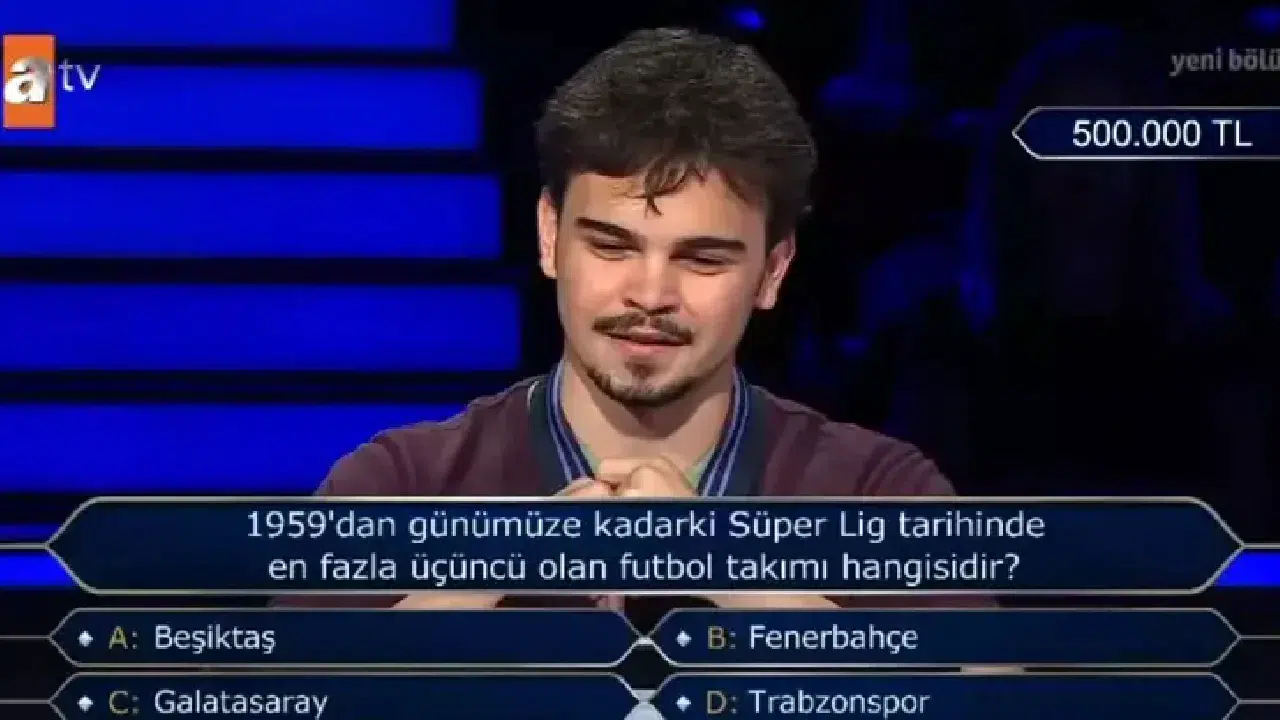 Kim Milyoner Olmak İster’de zorlayan futbol sorusu: Süper Lig'in en çok üçüncü olan takımı hangisi?