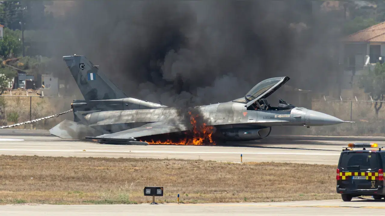 Yunanistan'a ait F-16 havada alev aldı: Pilot acil iniş yaparak kurtuldu