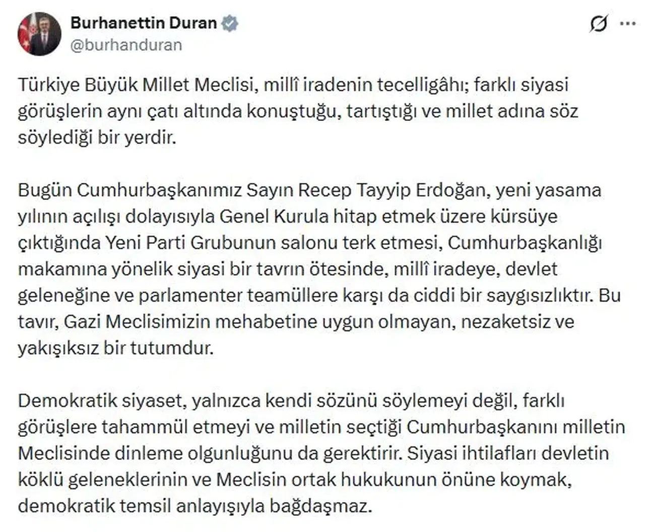 İletişim Başkanı Duran'dan Meclis'teki protestoya sert tepki: Milli iradeye saygısızlık