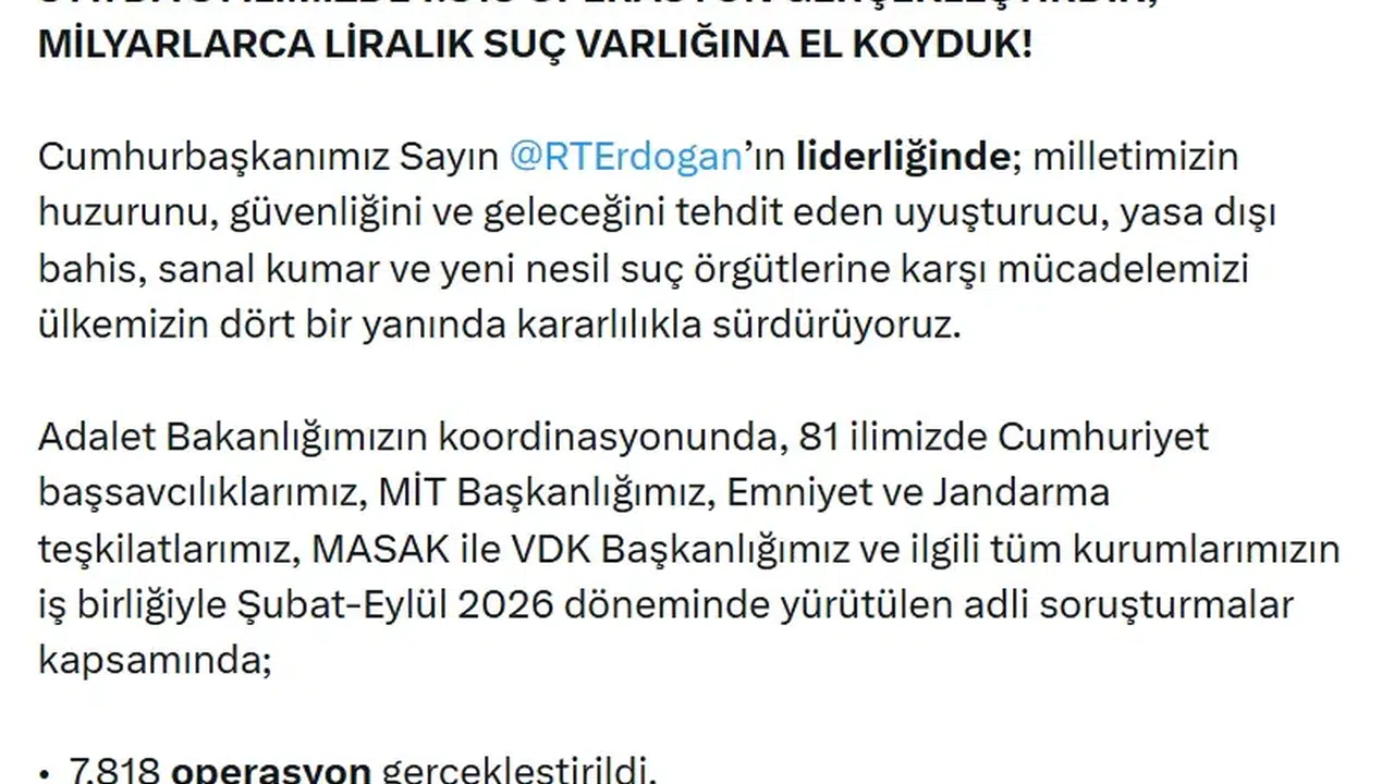 Adalet Bakanlığı’ndan suç örgütlerine dev operasyon: 32 binden fazla tutuklama
