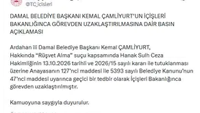 Ardahan'da rüşvet operasyonu: Belediye Başkanı Çamliyurt görevden alındı