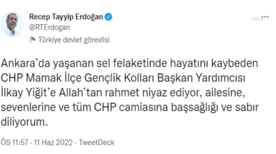 Erdoğan’dan CHP Mamak ilçe gençlik kolları başkan yardımcısının vefatına ilişkin taziye mesajı