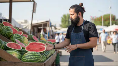 Göcek'e yerleşen Koray Avcı pazar tezgahında karpuz satıyor!