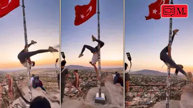 Nevşehir’de turistin Türk bayrağı direğinde dansına soruşturma