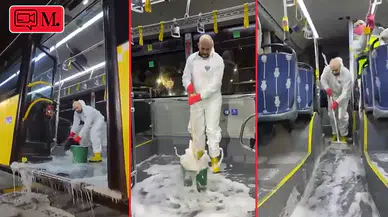 Cem Özkök tulumunu giydi, İETT otobüslerini foşur foşur yıkadı