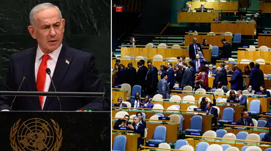 Netanyahu BM Genel Kurulu'nda protesto edildi: Boşalan salonda Cumhurbaşkanı Erdoğan'ı hedef aldı