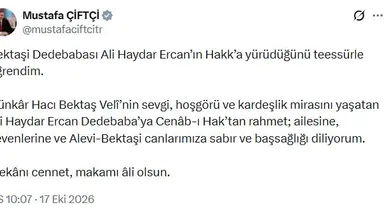 İçişleri Bakanı Çiftçi'den Bektaşi camiasına taziye mesajı