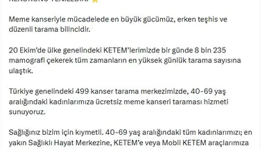 Meme kanseri taramasında tarihi zirve: Bir günde 8 bini aşkın çekim yapıldı