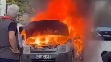 Tokat'ta hastane otoparkında korkutan yangın: Araç küle döndü