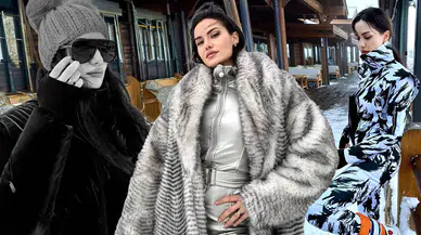 Fahriye Evcen'den kar pozları: Gri şıklığıyla kış tatilinde