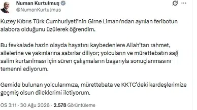 TBMM Başkanı Kurtulmuş'tan Girne'deki Feribot Faciasına Taziye Mesajı