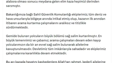 Bakan Çiftçi'den Girne açıklarındaki gemi faciasına ilişkin kritik mesaj