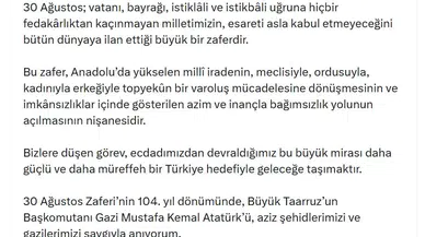 Kurtulmuş'tan 30 Ağustos Mesajı: 'Esareti Asla Kabul Etmeyeceğiz'