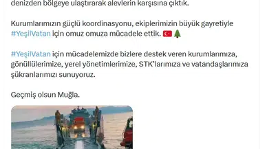 Aksaz’daki sarp arazi yangını kontrol altında: Arazözler denizden taşındı