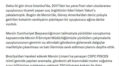 Mersin'de dev operasyon: Geminin altına gizlenmiş 350 kilo kokain ele geçirildi