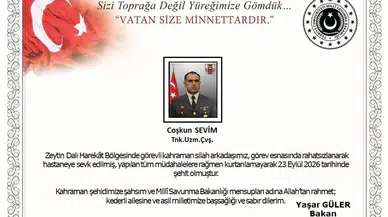 Zeytin Dalı Harekat bölgesinden acı haber: Uzman Çavuş Coşkun Sevim şehit düştü