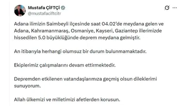 Adana'da gece yarısı korkutan sarsıntı: Bölgeden ilk açıklamalar geldi