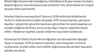 Adalet Bakanlığı'ndan faili meçhul dosyalarına neşter: İki cinayet daha çözüldü