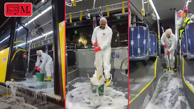 Cem Özkök tulumunu giydi, İETT otobüslerini foşur foşur yıkadı