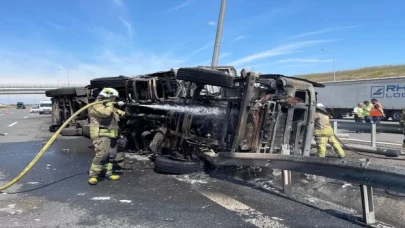 Kuzey Marmara Otoyolu’nda devrildikten sonra yanan tırın sürücüsü öldü