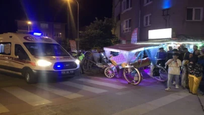 Karaman’da kontrolden çıkan fayton tekeri yerinden çıkınca durabildi