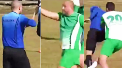 Sarı kart gösteren hakeme futbolculardan saldırı