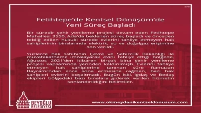 Beyoğlu Belediyesi, Fetihtepe Mahallesi’ndeki kentsel dönüşüm çalışmalarında bugün yaşananlarla ilgili açıklama yaptı