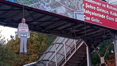 Afyon'da üst geçide asılan ’Terörist İsrail’ yazılı Netanyahu maketi