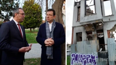 İmamoğlu TÜGVA'ya devredilen yıkılmış binayı inceledi: 'Şu pejmürde hale bak!'