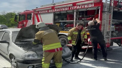 Düzce’de otomobil yangınına anında müdahale