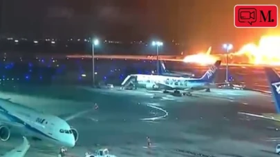 Havalimanında uçak yangını: Pistte alev aldı