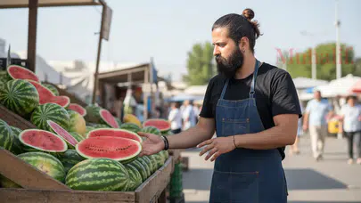 Göcek'e yerleşen Koray Avcı pazar tezgahında karpuz satıyor!