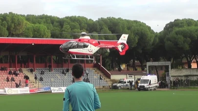 İzmir Ödemiş'te futbol maçına acil sağlık durumu nedeniyle ara verildi: Hava ambulansı sahaya indi