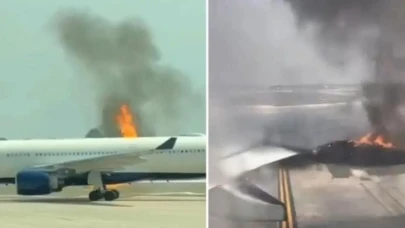 Motoru alev alan uçakta 282 yolcu tahliye edildi