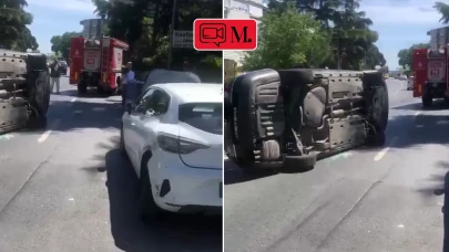 Ulus Adnan Saygun Caddesi'nde yan yatan araç trafiği aksattı