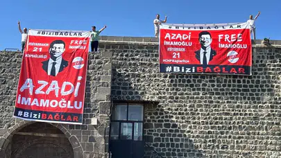 Diyarbakır surlarında 'İmamoğlu' pankartı açan kişiler gözaltına alındı