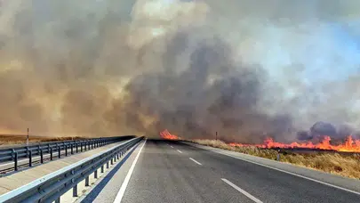 Edirne'de anız yangını kontrol altına alındı: D-100 yolu Edirne - Havsa arası trafiğe açıldı
