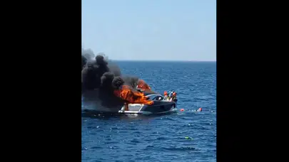 Adalar’da skandal anlar: Yanan yattan denize atladılar, yardım etmek yerine yoluna devam etti