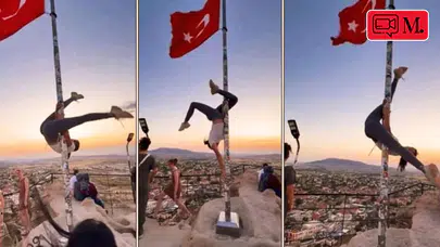 Nevşehir’de turistin Türk bayrağı direğinde dansına soruşturma