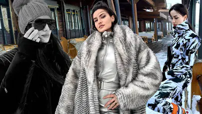 Fahriye Evcen'den kar pozları: Gri şıklığıyla kış tatilinde